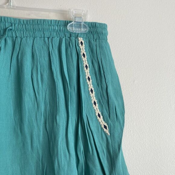 Hei Hei Anthropologie Shorts Medium Embroidered Teal Blue Beach Boho Drawstring - Picture 4 of 8